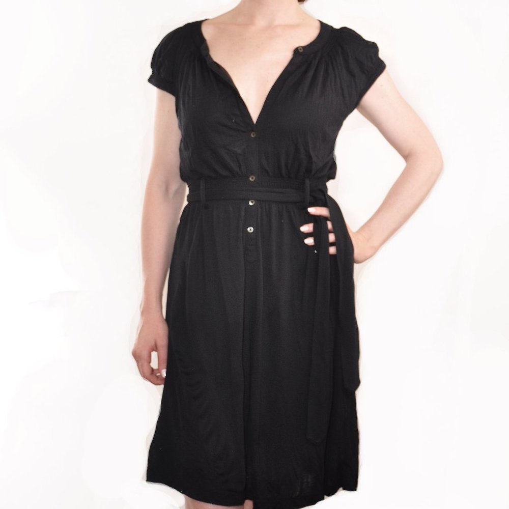 Theory Black Cinched Waist Tie Dress Knee length S